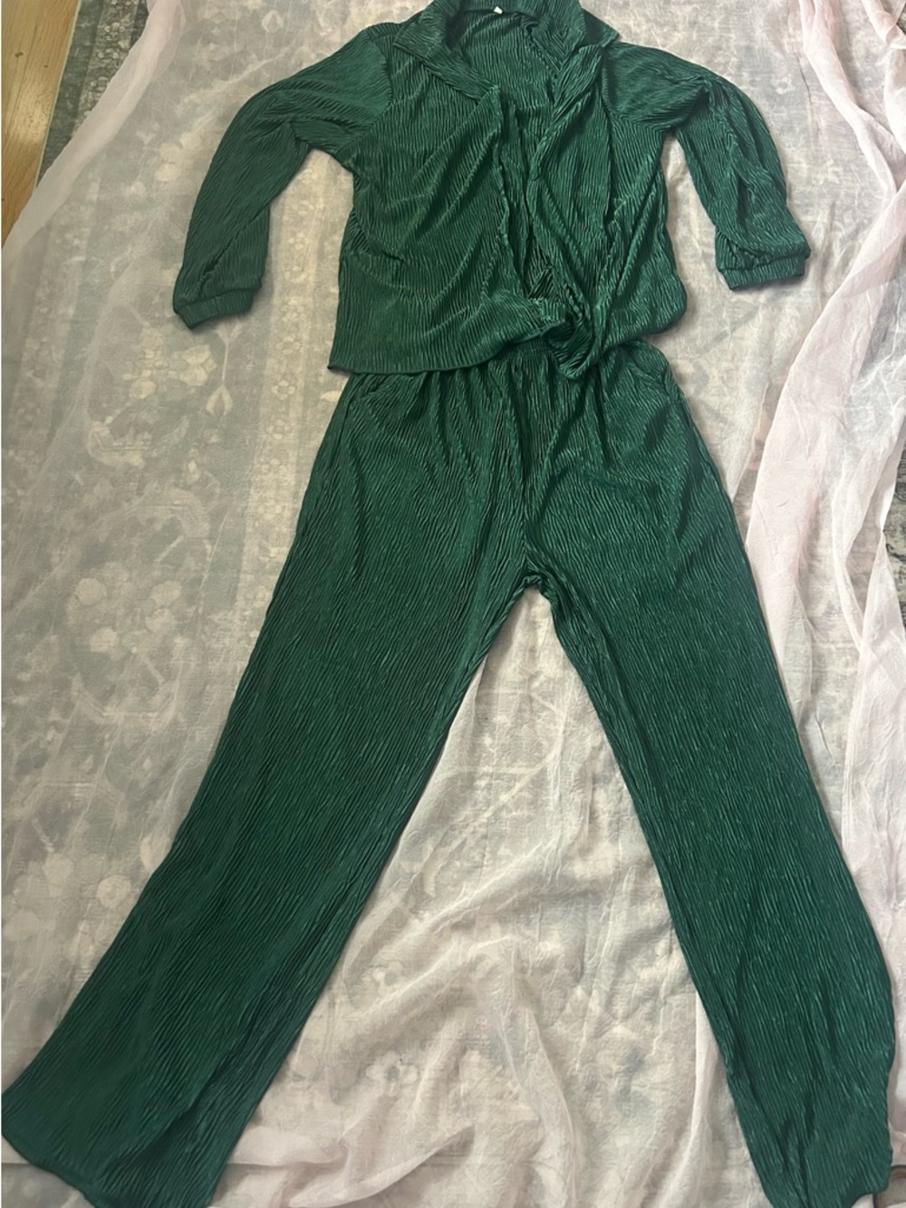 Green Pleated Two-Piece Set